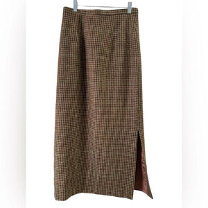 Brown Houndstooth Midi Skirt